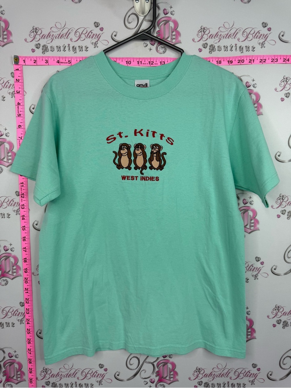 St. Kitts West Indies Mint Green Graphic Tee monkeys 🐒